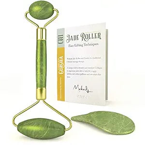 Genuine Jade Roller & Gua Sha Set for Face, Cooling & Firming Effect